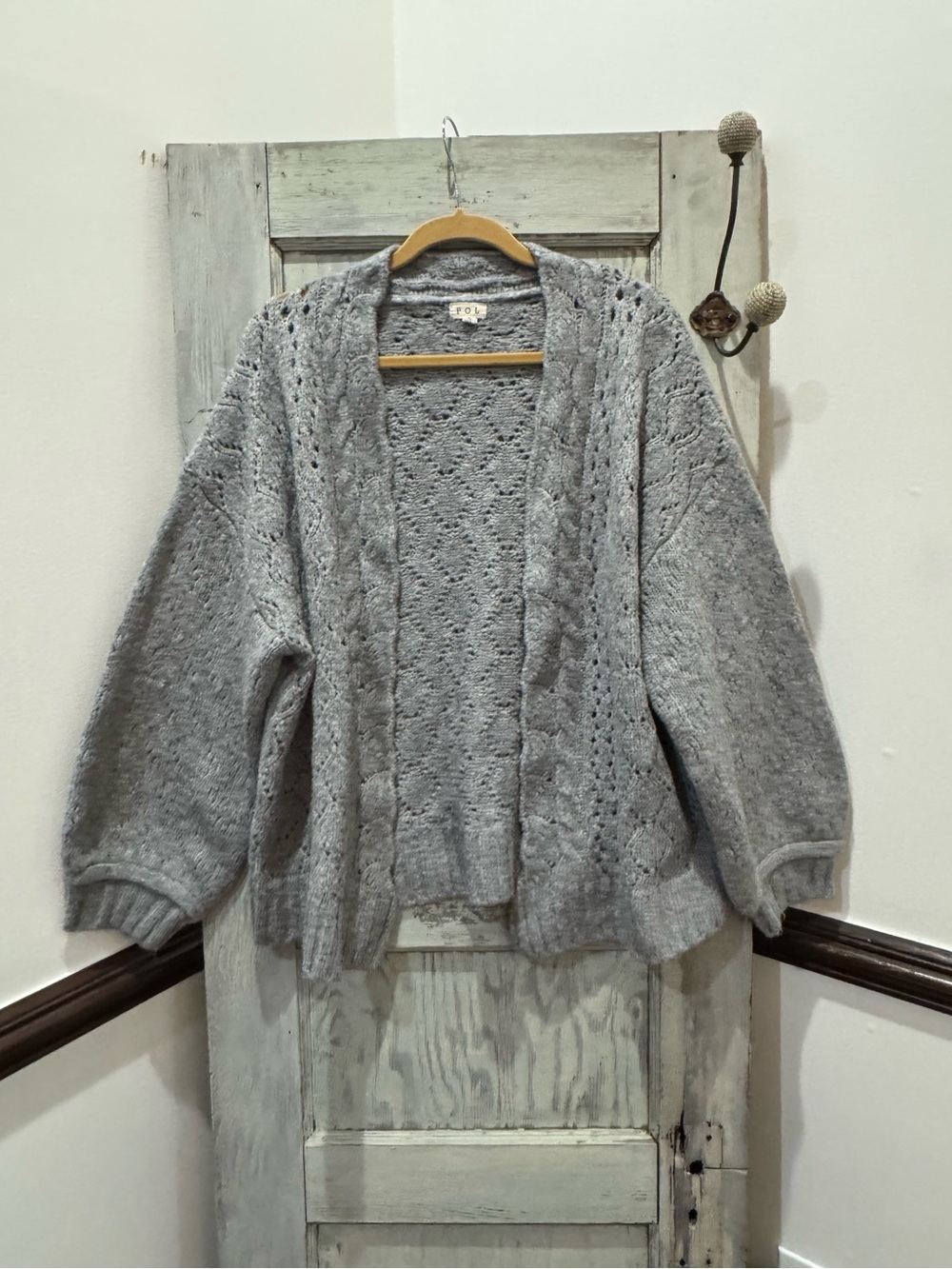 POL boutique Grey chunky cardigan long sleeve sweater large oversized